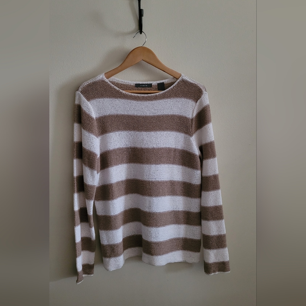 Liz Claiborne Airy Soft Open Weave Striped Sweater, Women's XL, White & Beige